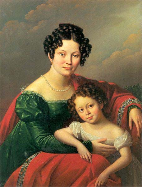 Portrait of young woman with her child- Countess of Dyhrn with her child